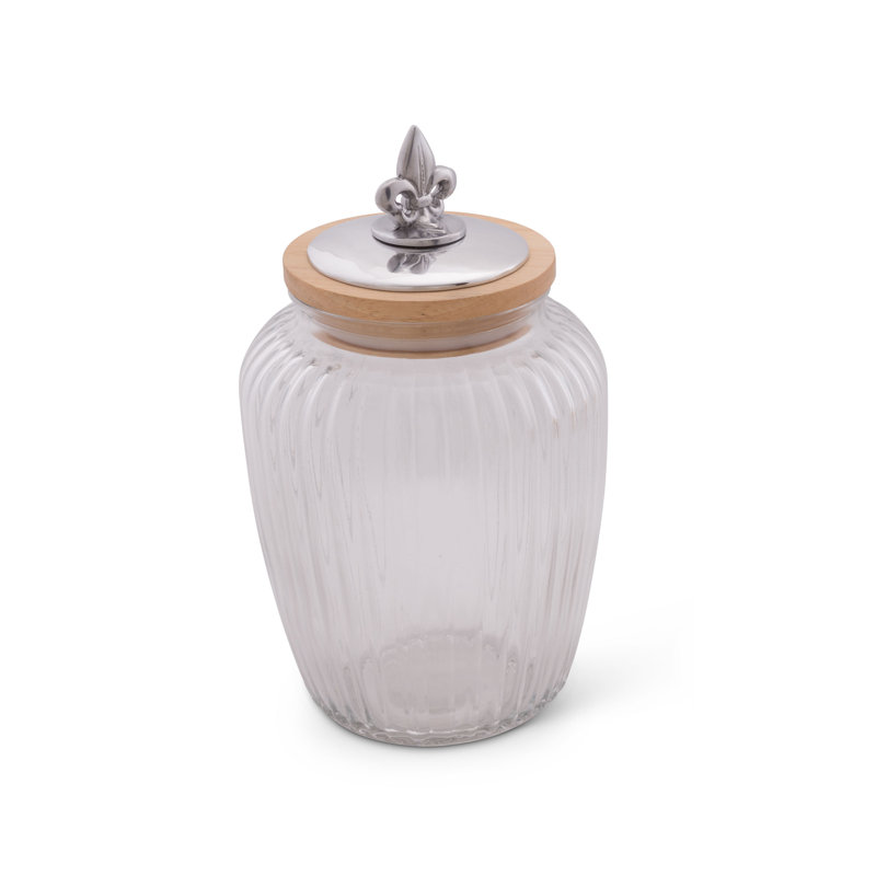 Fleur De Lis Glass Jar, 7" H x 5.5" W x 5.5" D