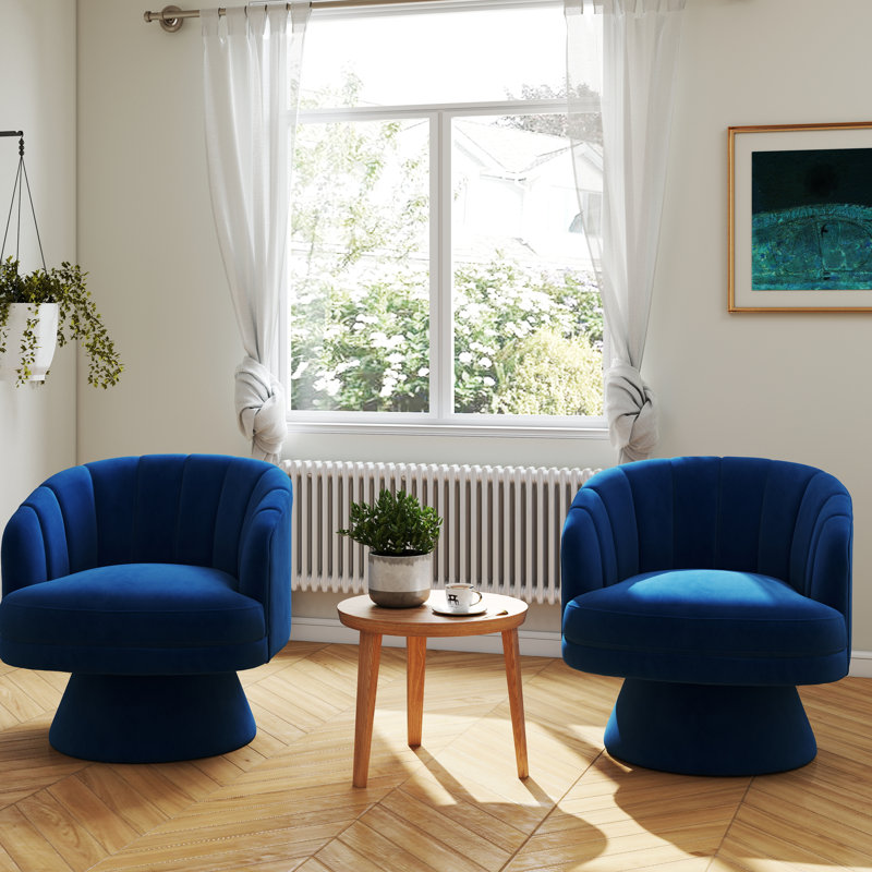 Murrow Velvet Swivel Barrel Chair(Set of 2), Navy Blue