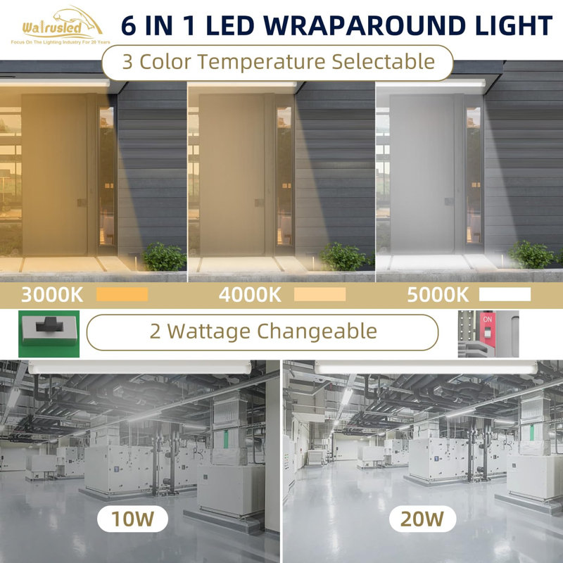 2FT Commercial LED Linear Strip Stairwell Light, 3 CCT Selectable, Dimmable