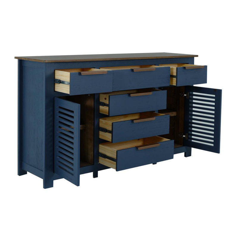 Buffet 6 tiroirs, 2 portes , Bleu