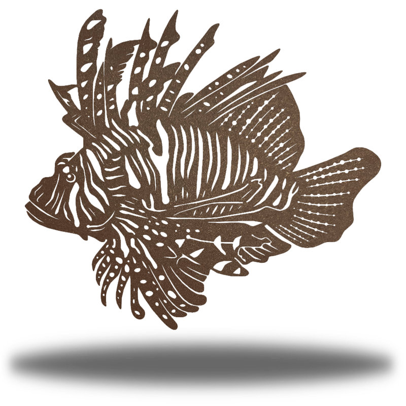 Décoration murale poisson-lion Angelinea, H 12 po x l 12 po x P 0,013 po, rouille