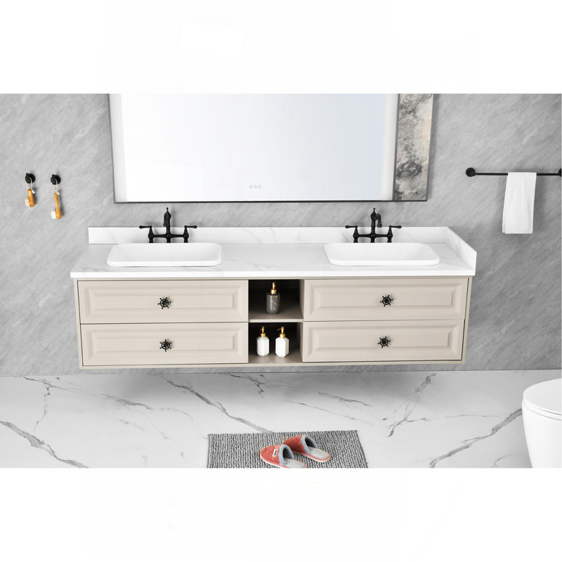 Le meuble-lavabo mural de 84 po convient aux lavabos doubles, armoire seulement (comptoir et lavabos non inclus)