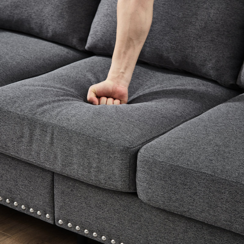 83 po, classique, trois places, pieds en bois massif, sièges à ressorts ensachés, coussins amovibles beiges style américain de 83 po avec sièges et espace de rangement sous le siège