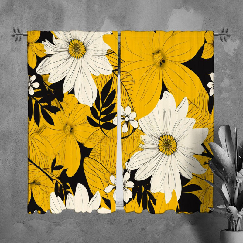 Rideaux à motif floral et rideaux blancs botaniques, L 40 po x L 61 po
