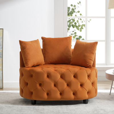 Modern Chair - Orange Velvet 38 Inches Width Living Room Accent 39.73 Wide