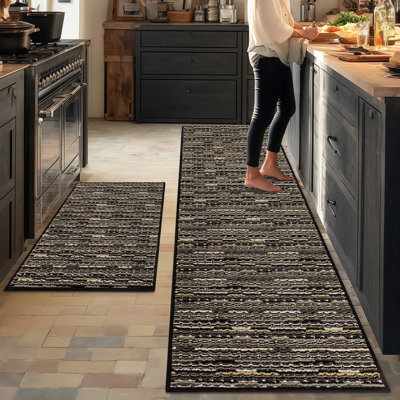 Vintage Striped Thick Stain Proof Anti-Slip TPR Kitchen Floor Mats