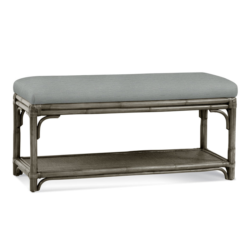 Summer Retreat Wicker Shelf Storage Bench, Stone Hearth, Ivory Crypton Performance; 0886-91