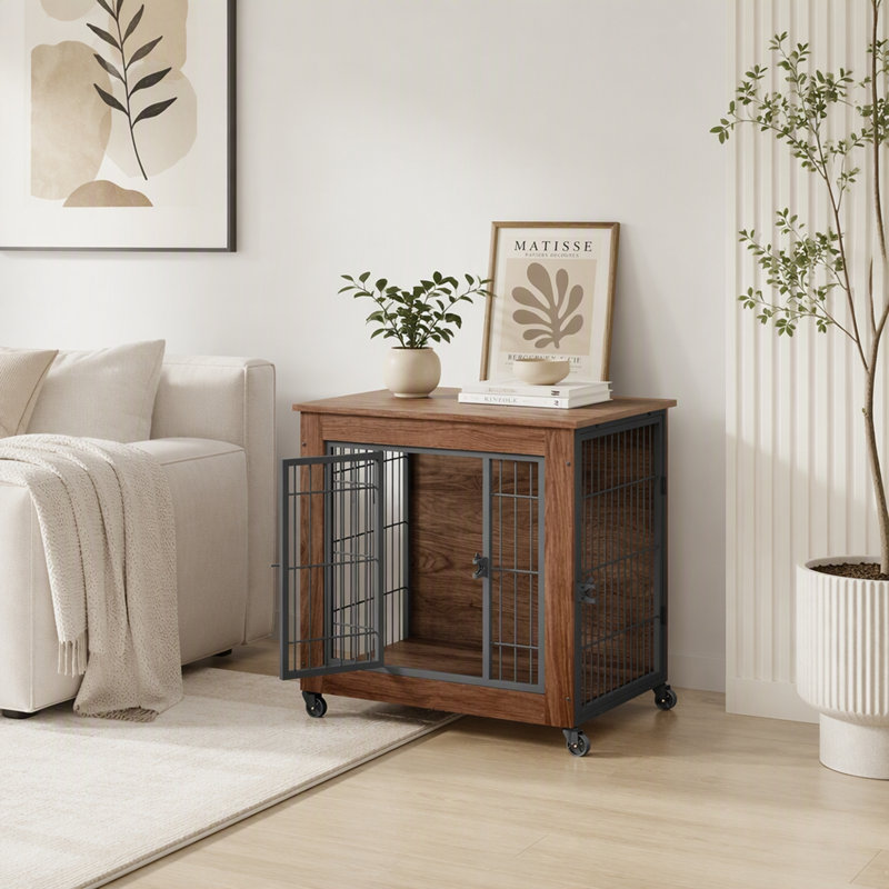 Indoor Double-Doors Dog Crate with Wheels