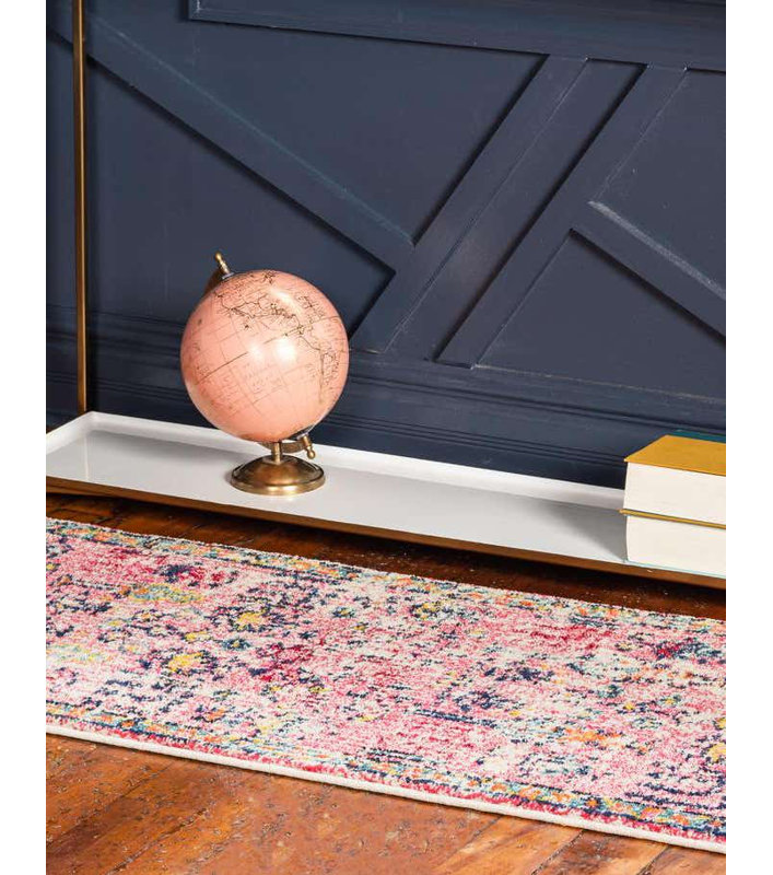 Tapis abstrait Ector, Tapis de couloir 2 pi 7 po x 10 pi, Pink