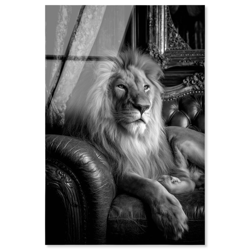 Décoration murale de luxe en acrylique à motif de lion orné par Notoriart, prêt à accrocher, H 24 po x l 16 po