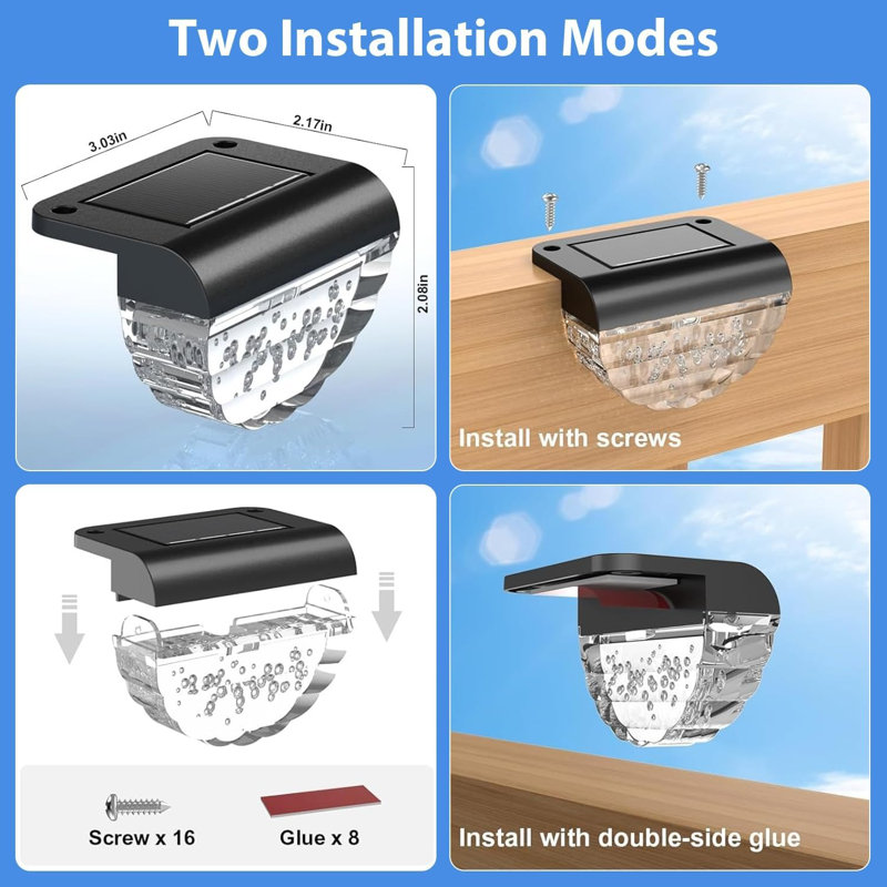 6-Pack Solar Fence Lights, Warm White LED Deck & Step Lights with Automatic On/Off, Black