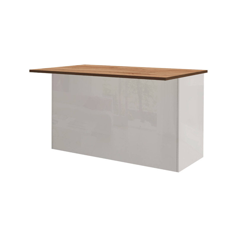 Nalya Wood Kitchen Island, Glossy White/Oak