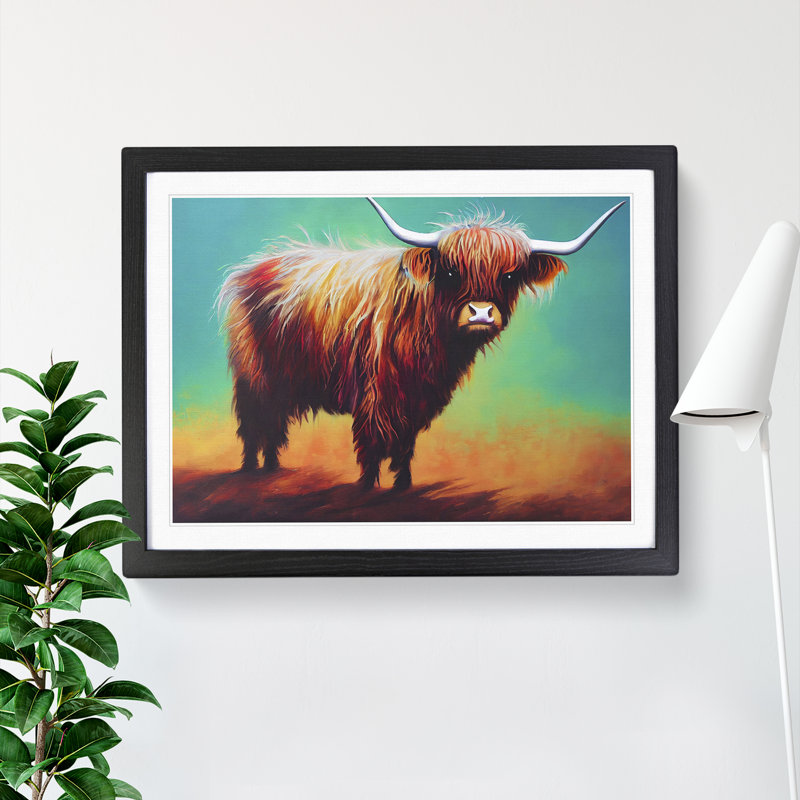 Colourful Highland Cow Vol.1 - Single Picture Frame Print, Black Framed, 46cm H x 64cm W x 2cm D