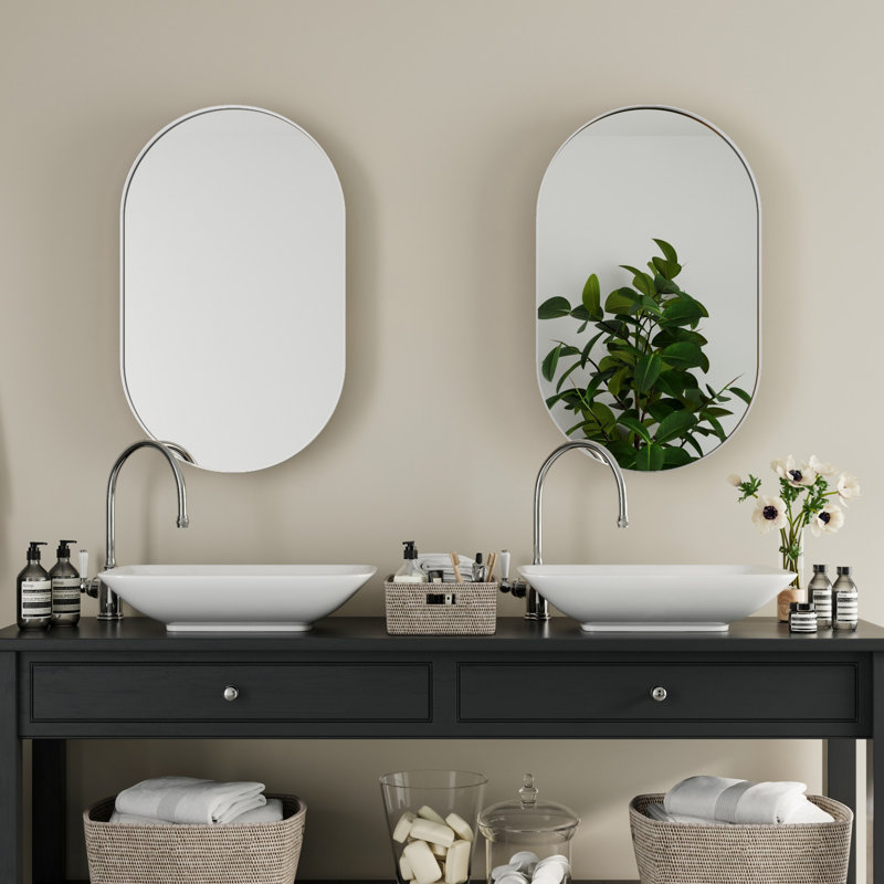 Miroir ovale encastré pour pharmacie, Blanc