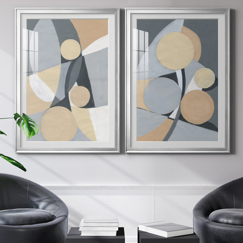 Millenium I - ensemble de 2 reproductions d'art, Blanc, H 26,5 po x l 73 po x P 1,5 po, Papier avec cadre argenté