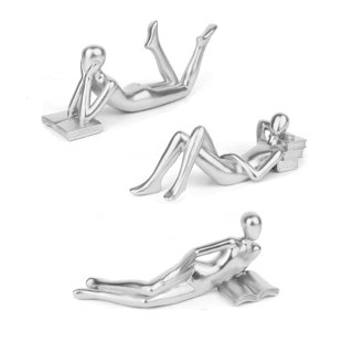Silver Home Decor Thinker Reading Women Statue for Living Room, Modern Shelf Decor Accent Decorations, Resin Collectible Figurines Display for Office Bedroom Table Desk,Silver