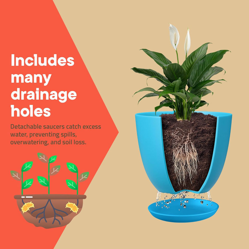 Pots à fleurs avec trous de drainage - Pots légers, durables et peu encombrants pour l'intérieur et l'extérieur - Fonctionnalité polyvalente, conception moderne simple, ensemble de 10 pots à fleurs en plastique - bleu