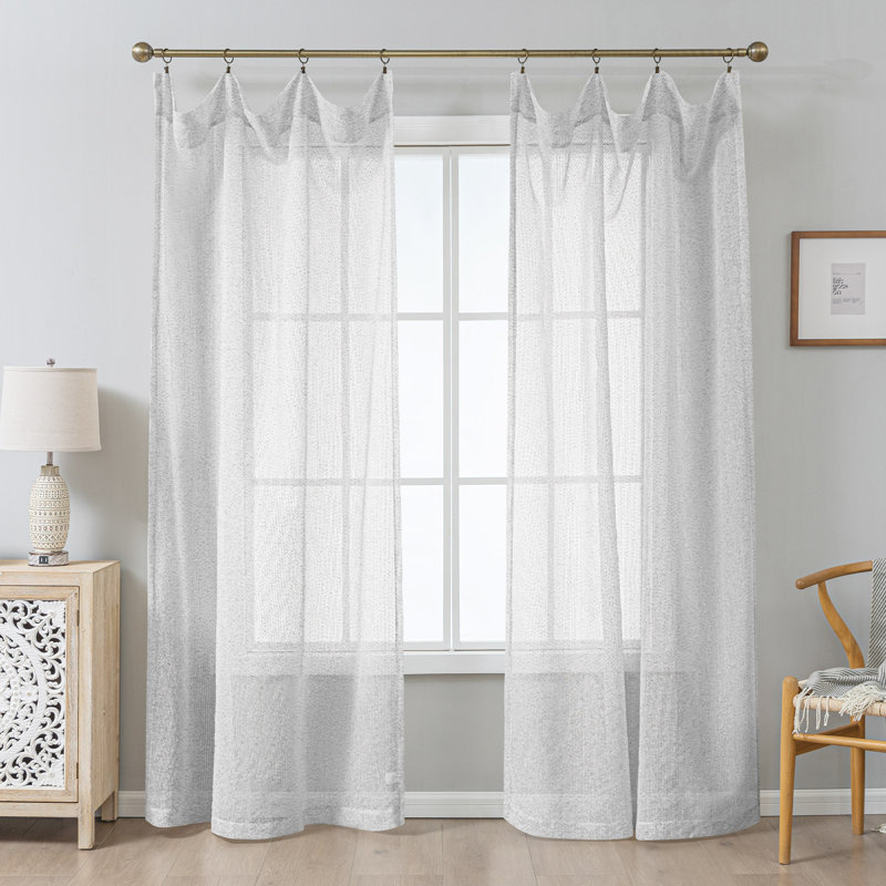Couey Farmhouse Striped Sheer Rod Pocket Curtain Pair, 52" W x 84" L, Gray