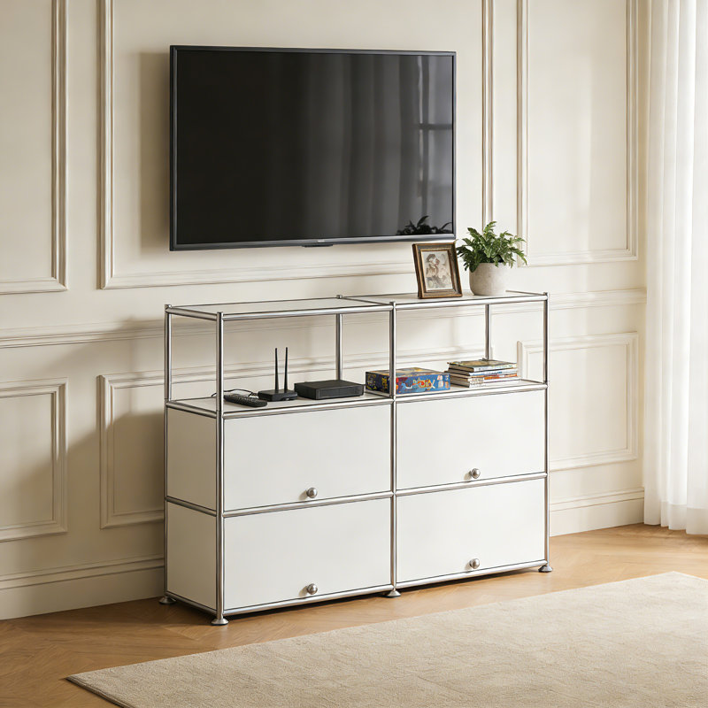 Armoire décorative à 4 portes avec tablettes réglables, Blanc
