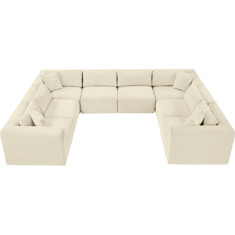 Canapé modulaire Carmean, 4 sans accoudoirs, 4 en coin, Velours côtelé texturé crème