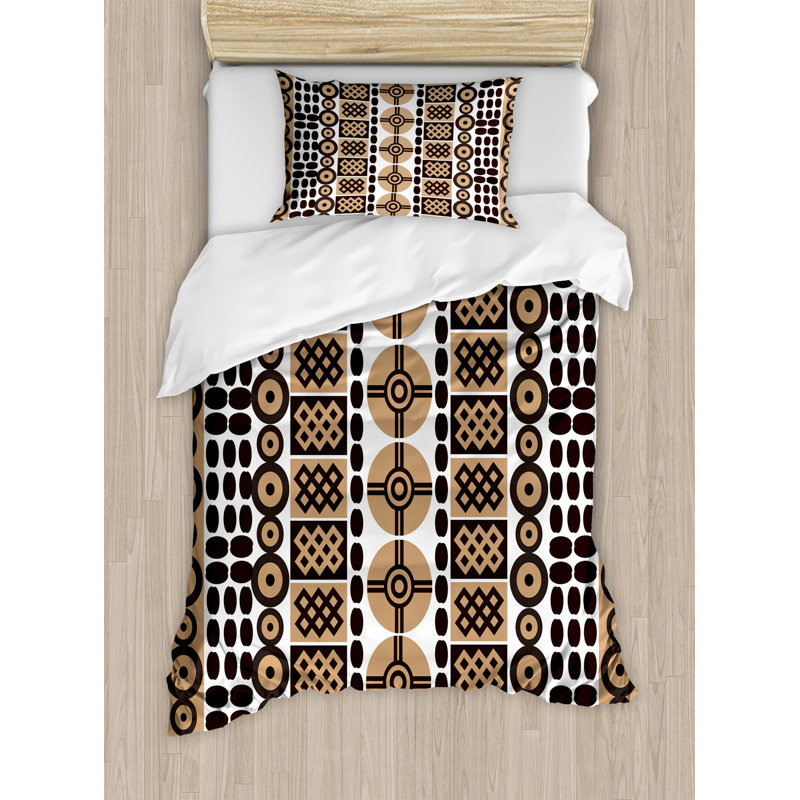 Twin Dark Brown Kenyan Folk Print Duvet Cover Set