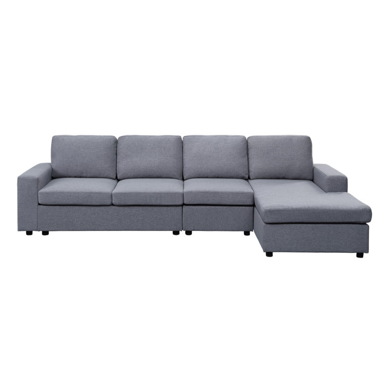Canapé moderne avec méridienne réversible Dunl, Lin gris pâle, H 33,05 po x l 120,55 po x P 61,05 po