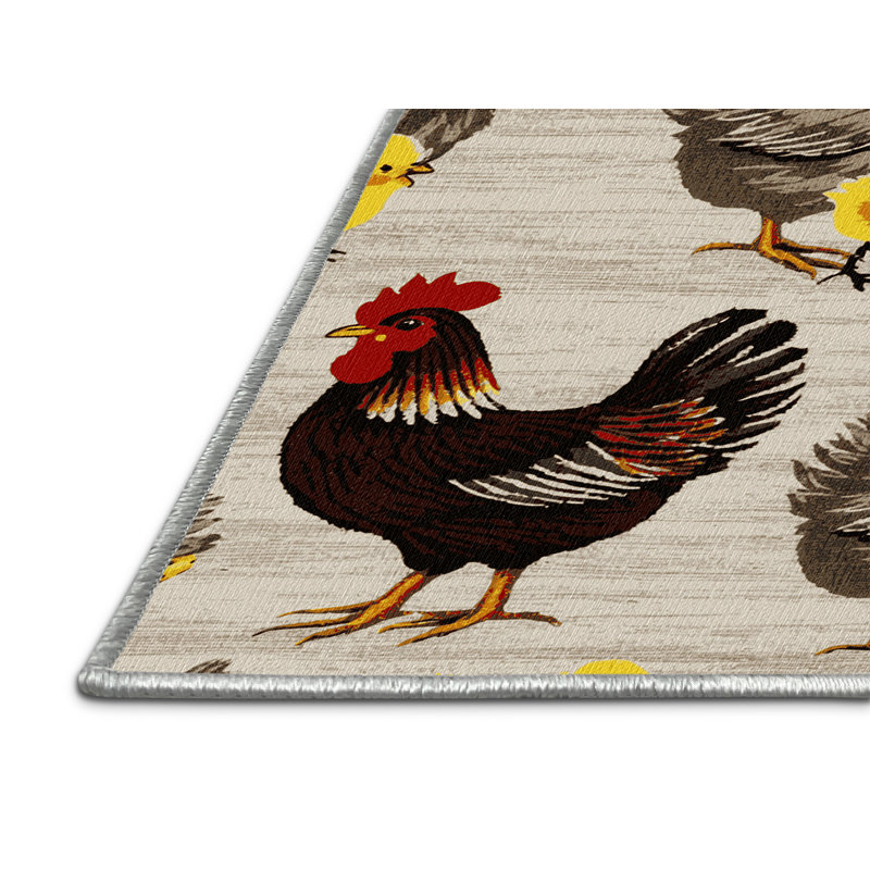  Tapis lavable avec poules et poussins, Rectangle 4pi x 6 pi