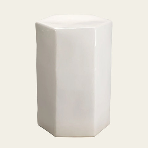 White hexagonal garden stool.