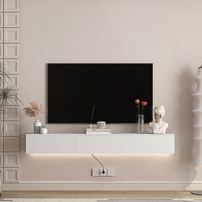 Console de télévision, meuble télé flottant, meuble télé mural avec 16 couleurs, Blanc