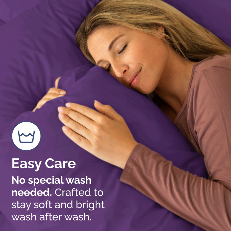 Microfiber Pillowcase Set of 2, Soft Double Brushed Pillow Covers, Breathable & Easy Care, Purple, Queen