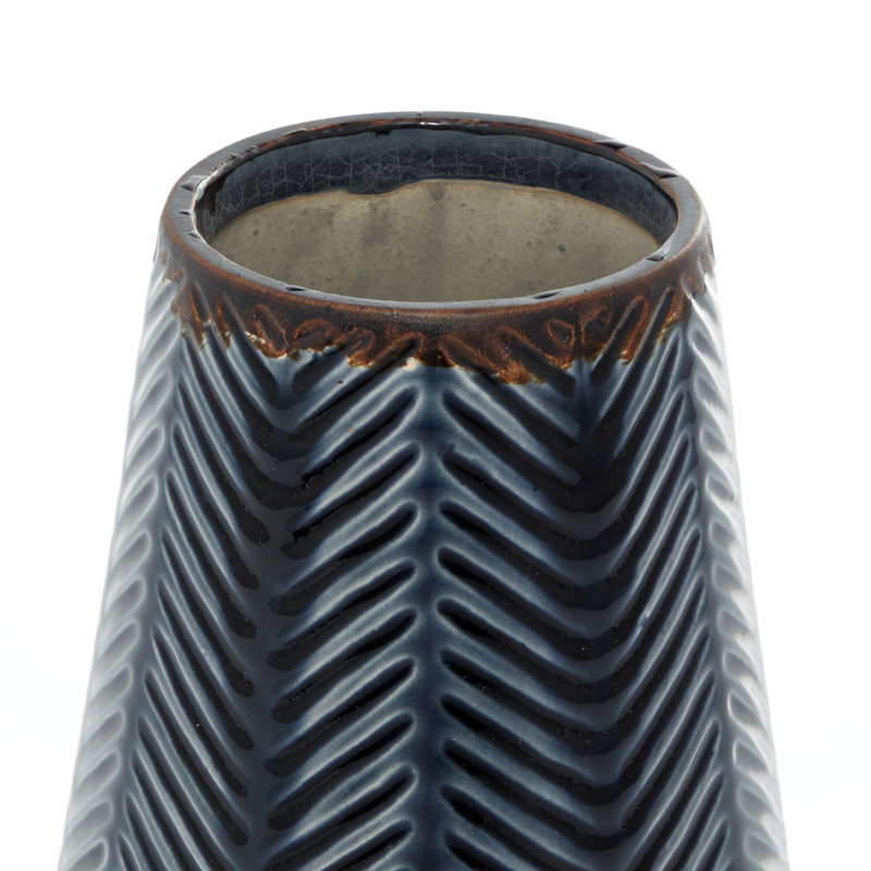 Dark Blue Chevron Ceramic Table Vase Set, 2-Piece