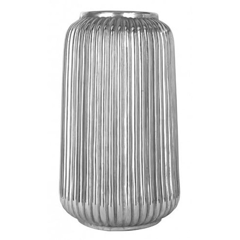 Vase à rayures argentées, H 18,9 po x l 11 po x P 11 po