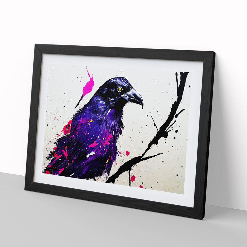 XH1022-7340X Raven Bird Splash Vol.1 Abstract - Single Picture Frame Print, Black Framed, 46cm H x 64cm W x 2cm D