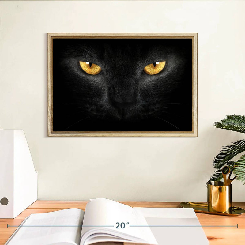Chat aux yeux jaunes, Cadre flottant en bois naturel, 13 po x 9 po