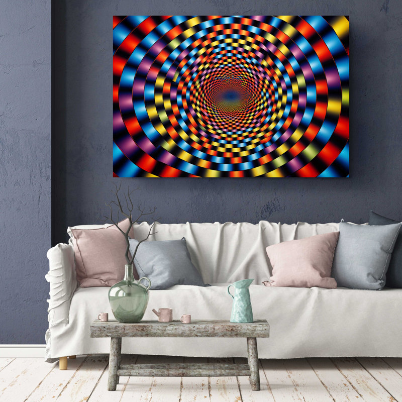 Impression sur toile, formes 3D avec illusions optiques, H 20 po x l 30 po x P 1 po