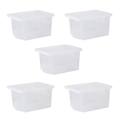 Wham Crystal 28L Plastic Storage Boxes Pack of 5 Clear