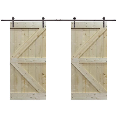 Porte de grange en bois lambrissé en Z avec trousse de quincaillerie d'installation