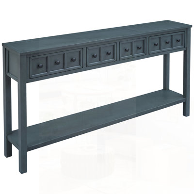 Rustic Wood Storage Sofa Console Table with two Different Size Drawers and Bottom Shelf