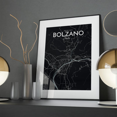 Bolzano City Map In Midnight - No Frame Print