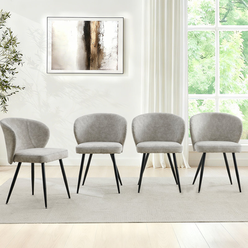 Leather Dining Chair Modern Kitchen & Makeup Chair, Side Chair With Stell Legs, Ergonomic Backrest, 2, Light Grey