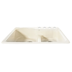Windansea 33'' L Drop-In Double Bowl Cast Iron Kitchen Sink