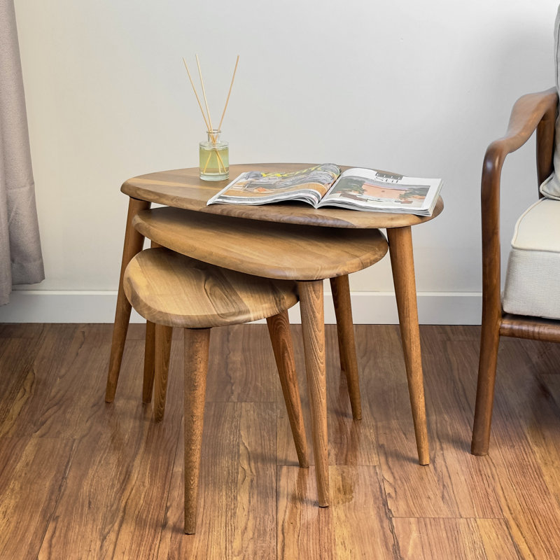 Walnut and Beech Round Nesting Coffee Tables with Tapered Legs