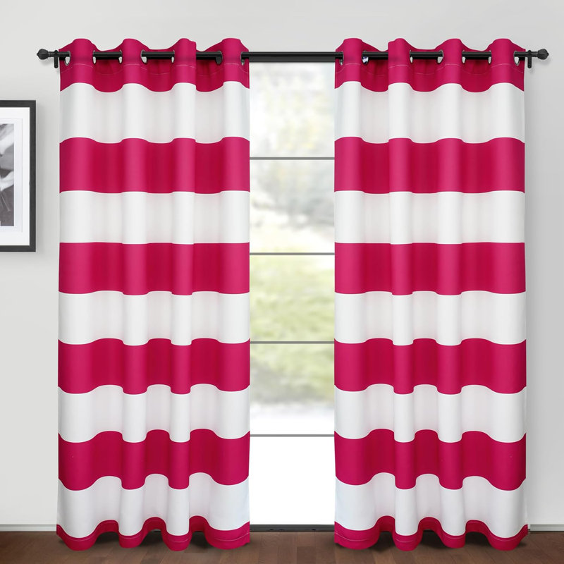 Eastcote Striped Room Darkening Grommet Curtains, 52" W x 84" L, Fuchsia/White