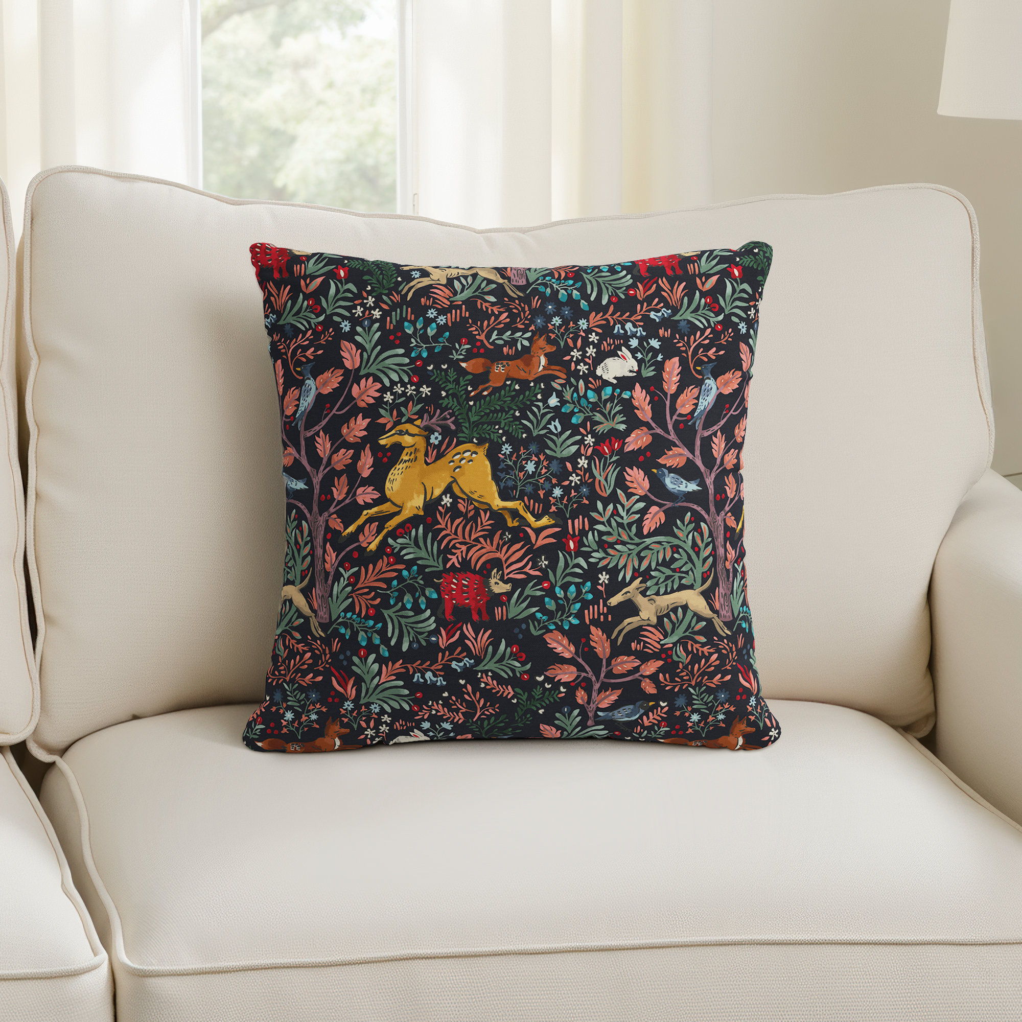 Floral Cotton Pillow Cover, 18" x 18"