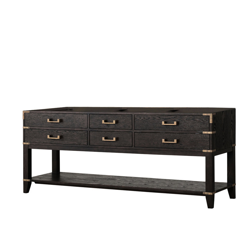 Meuble-lavabo double en chêne brun 80 po - Quatre tiroirs et armoire ouverte pour un rangement adéquat dans la salle de bain