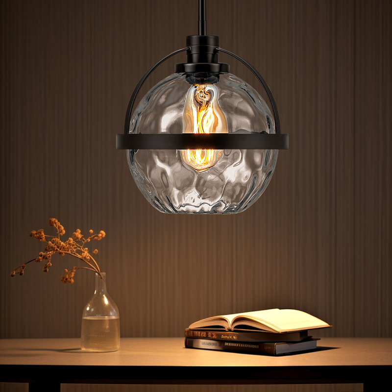 Cindi 1-Light Globe Dimmable Glass Pendant Light, Matte Black