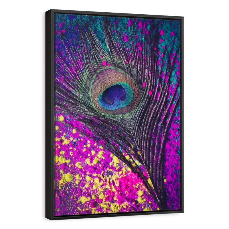 Speckled Peacock Feather, Floating Frame Black, 29" X 43"