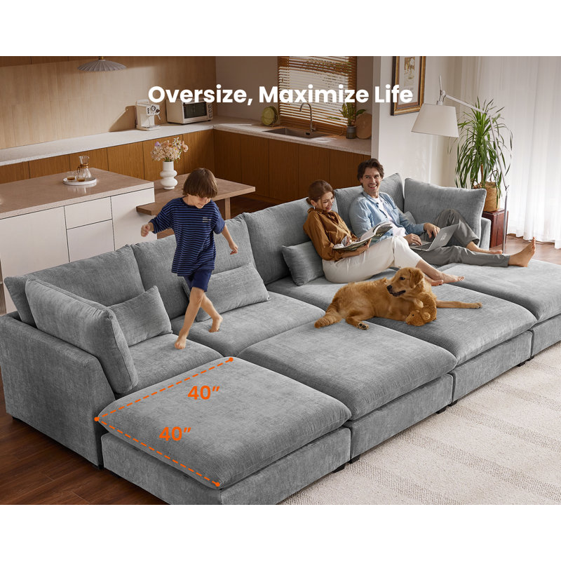 120"Oversized Modular Sectional Sofa for Living Room 3-Seat Couch Chenille Sofa Large Sleeper Bed, Gary
