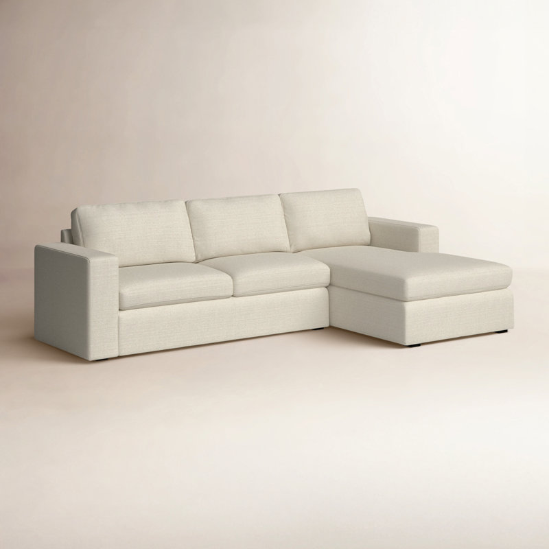 Canapé modulaire avec méridienne Benedict, Accoudoir à droite (vu de face), Tissu performance natté crème
