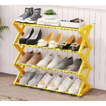 25.5 in. H 12-Pair 4-Tier Yellow Metal Shoe Rack